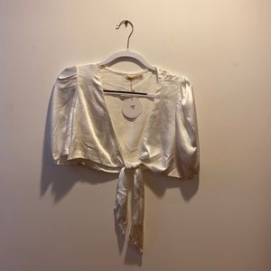 Verge Girl Cream Satin Tie Crop Top